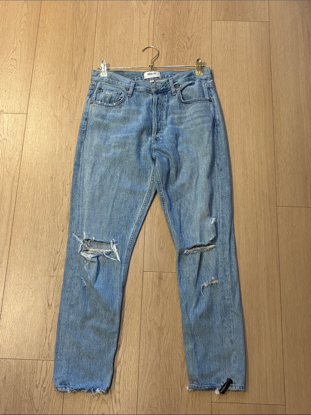 Agolde Light Blue Ripped Straight Jeans